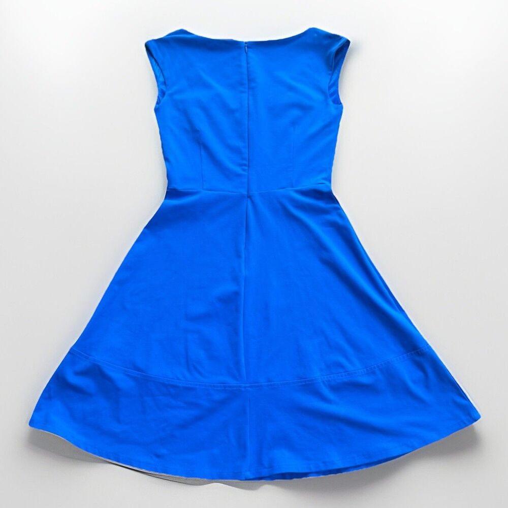 Cynthia Rowley Royal Blue Fit Flare Stretch Soft Dress V neck Sz XS Quiet Luxury - Picture 2 of 16